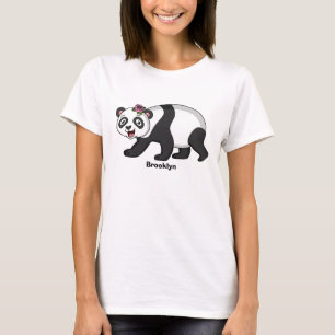 Cute lycklig panda björn med blomma tecknad t shirt