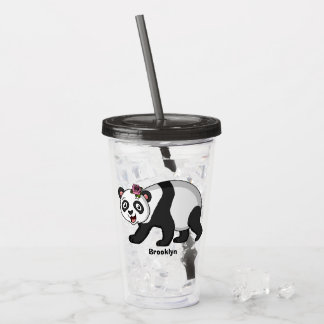 Cute lycklig panda björn med blomma tecknad take away mugg