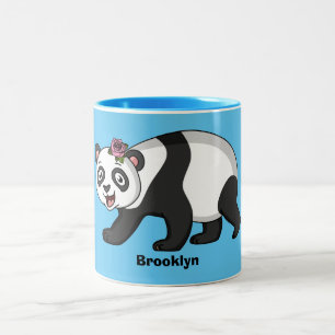 Cute lycklig panda björn med blomma tecknad Två-Tonad mugg