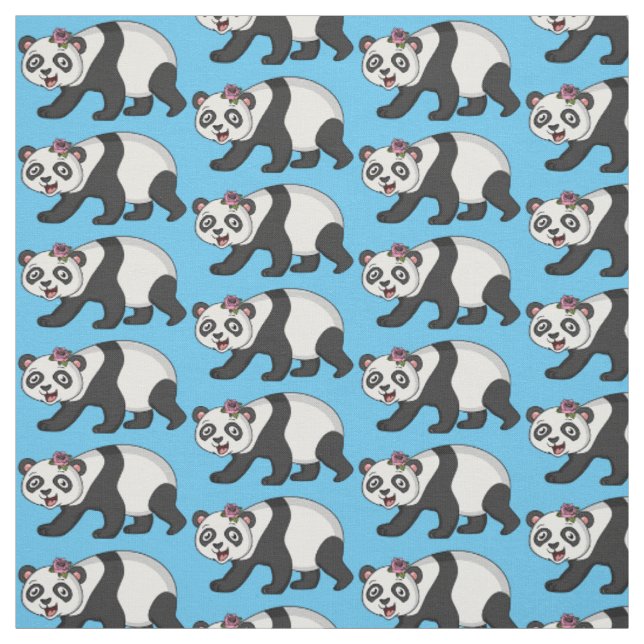 Cute lycklig panda björn med blomma tecknad tyg (Provkarta)