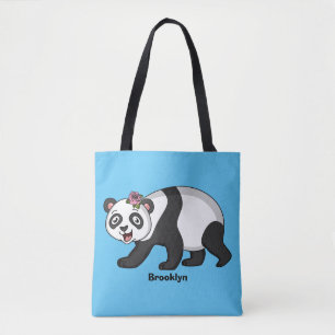 Cute lycklig panda björn med blomma tecknad tygkasse