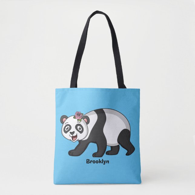 Cute lycklig panda björn med blomma tecknad tygkasse (Framsida)