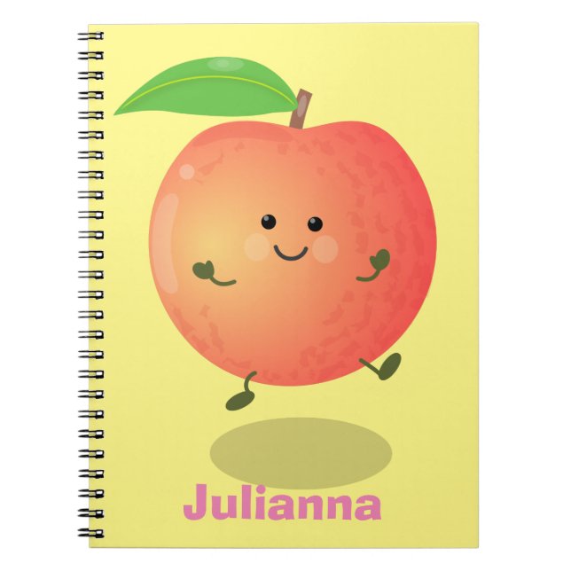 Cute lycklig peach gult tecknad anteckningsbok (Framsidan)