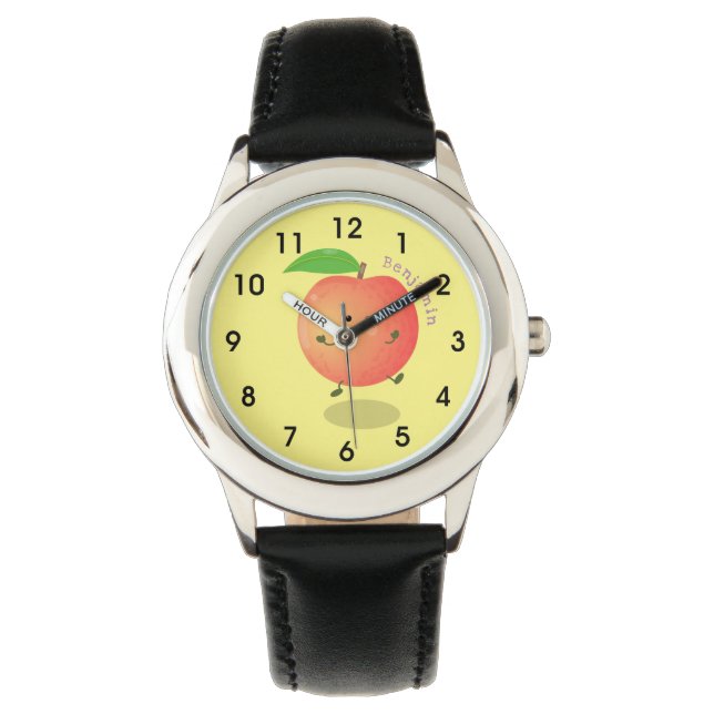 Cute lycklig peach gult tecknad armbandsur (Framsida)