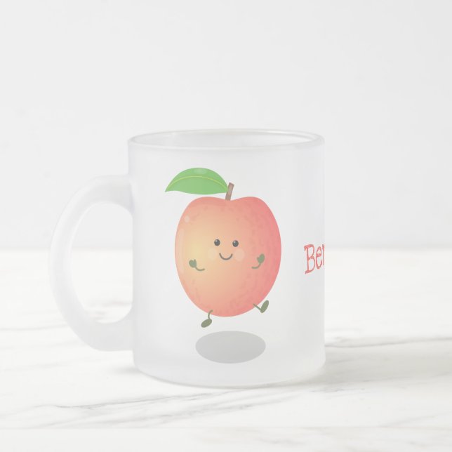 Cute lycklig peach gult tecknad frostad glasmugg (Vänster)