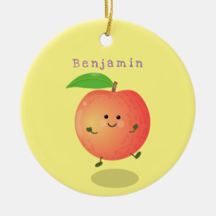 Cute lycklig peach gult tecknad julgransprydnad keramik