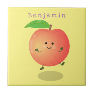 Cute lycklig peach gult tecknad kakelplatta