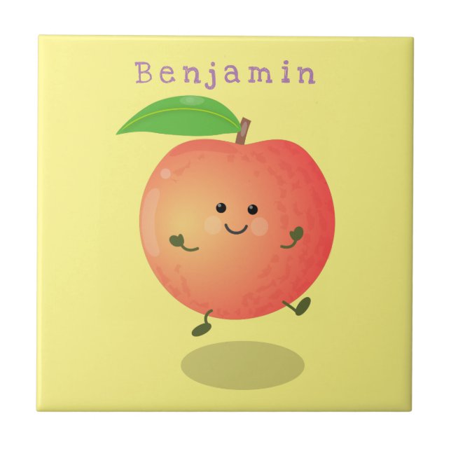 Cute lycklig peach gult tecknad kakelplatta (Framsidan)