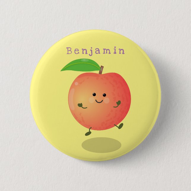 Cute lycklig peach gult tecknad knapp (Framsida)