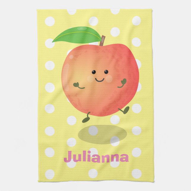 Cute lycklig peach gult tecknad kökshandduk (Vertikal)