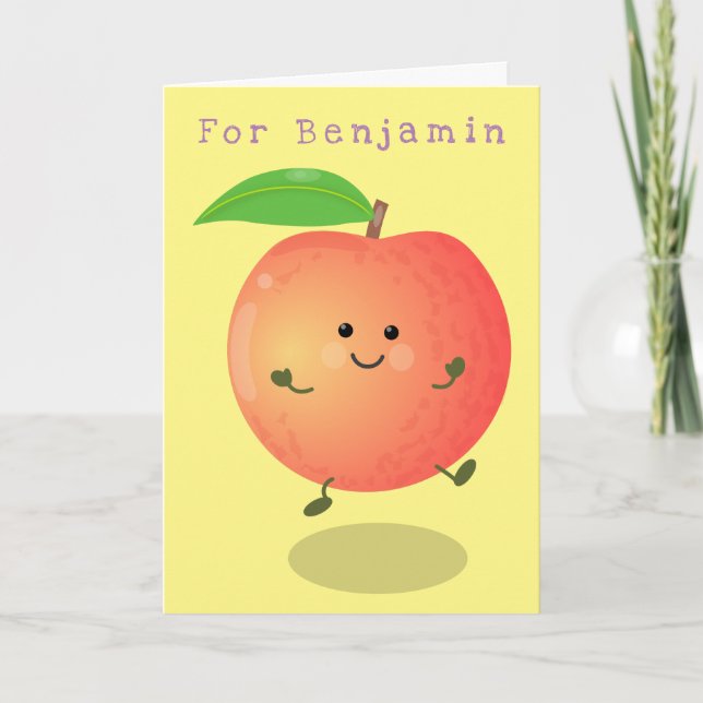 Cute lycklig peach-gult, tecknad kort (Framsida)