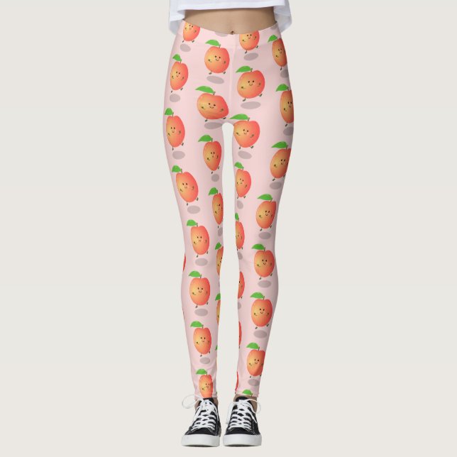 Cute lycklig peach gult tecknad leggings (Framsida)
