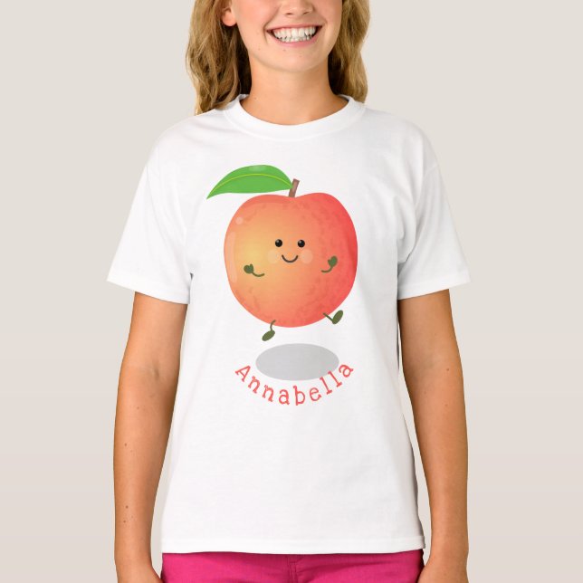 Cute lycklig peach gult tecknad t shirt (Framsida)