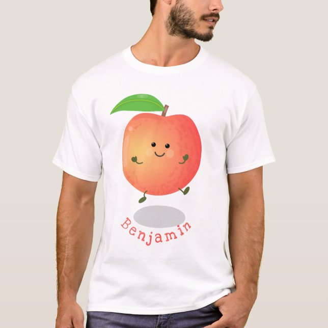 Cute lycklig peach gult tecknad t shirt (Framsida)