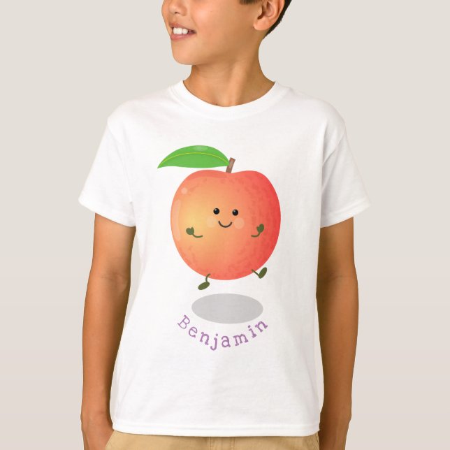 Cute lycklig peach gult tecknad t shirt (Framsida)