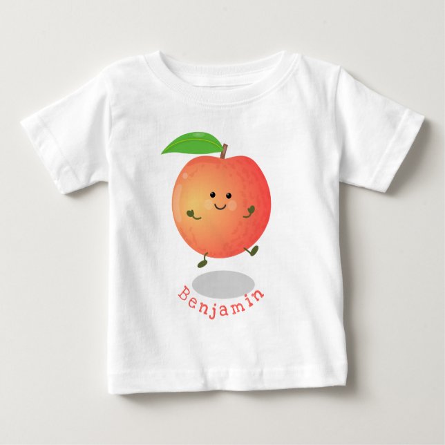 Cute lycklig peach gult tecknad t shirt (Framsida)
