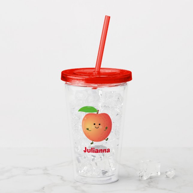 Cute lycklig peach gult tecknad take away mugg (Baksida Ice)