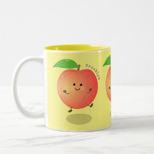 Cute lycklig peach gult tecknad Två-Tonad mugg (Vänster)