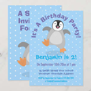 Cute lycklig penguin chick tecknad 2 år inbjudningar