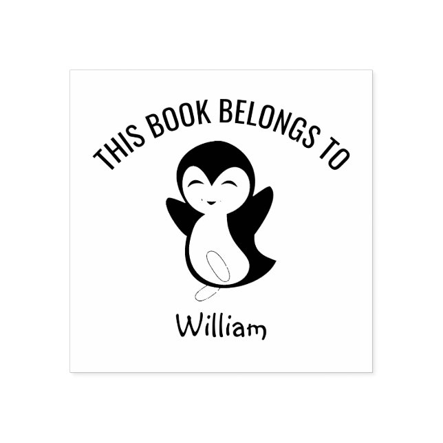 Cute Lycklig Penguin Detta Bok-Tillhör till Namn Stämpel (Tryck)