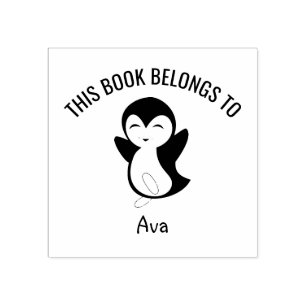 Cute Lycklig Penguin Detta Bok-Tillhör till Namn Stämpel