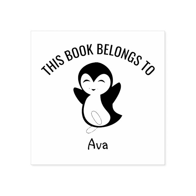 Cute Lycklig Penguin Detta Bok-Tillhör till Namn Stämpel (Tryck)