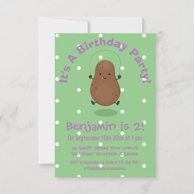 Cute lycklig-potatisknutslag tecknad inbjudningar (Framsida)