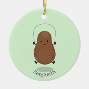 Cute lycklig-potatisknutslag tecknad julgransprydnad keramik