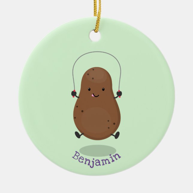 Cute lycklig-potatisknutslag tecknad julgransprydnad keramik (Framsidan)