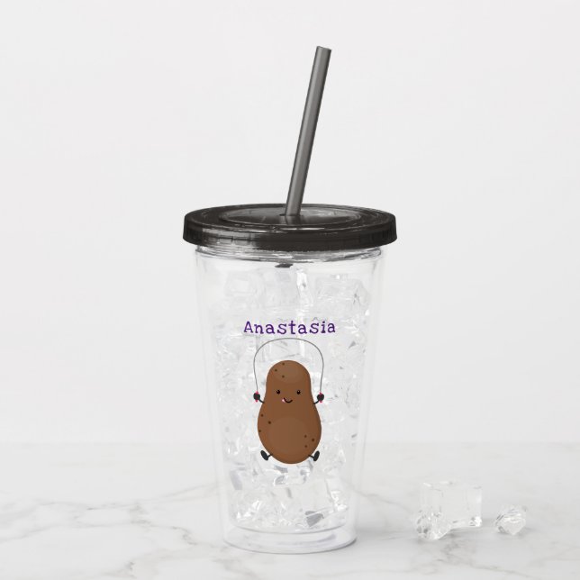 Cute lycklig-potatisknutslag tecknad take away mugg (Baksida Ice)