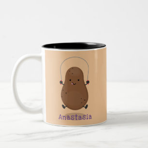 Cute lycklig-potatisknutslag tecknad Två-Tonad mugg