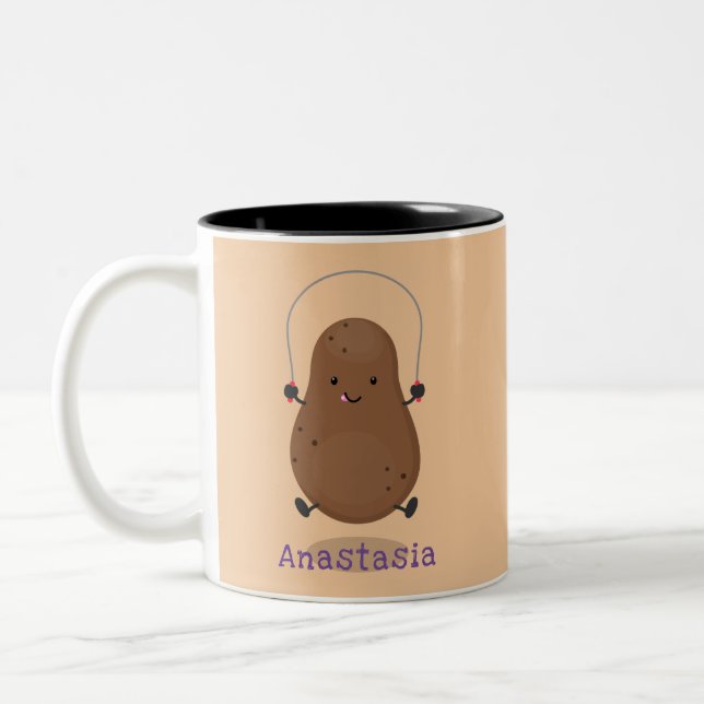 Cute lycklig-potatisknutslag tecknad Två-Tonad mugg (Vänster)