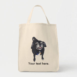 Cute Lycklig Pug Hund Din text Tote bags Tygkasse