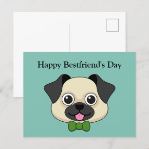 Cute Lycklig Pug Hund med Papillon Anpassa Helg Vykort