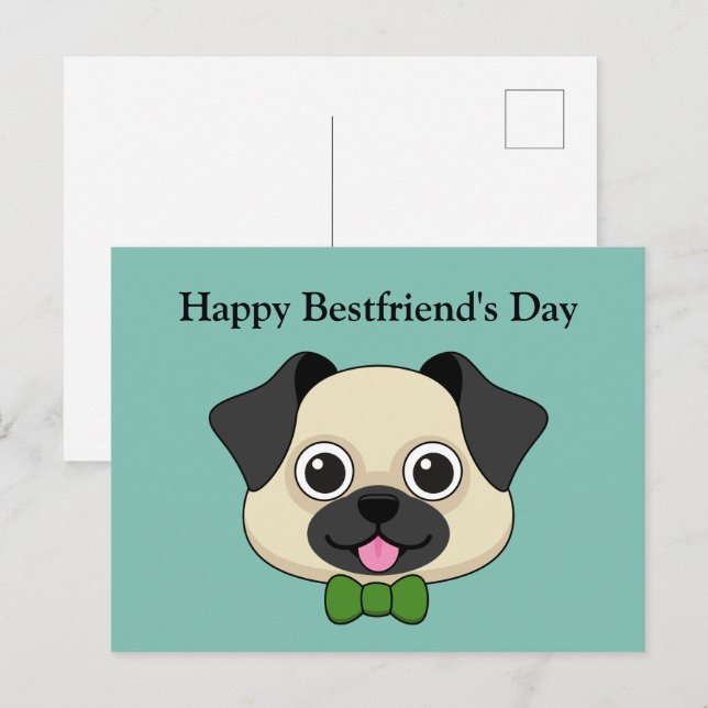 Cute Lycklig Pug Hund med Papillon | Anpassa Helg Vykort (Fram/baksida)