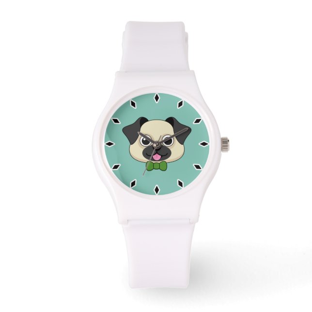 Cute Lycklig Pug Hund med Papillon Armbandsur (Framsida)