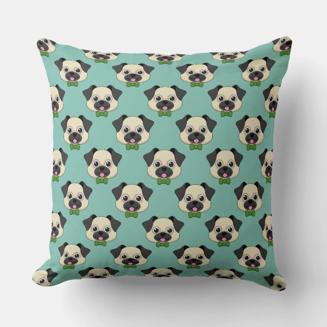 Cute Lycklig Pug Hund med Papillon Kudde (Framsida)