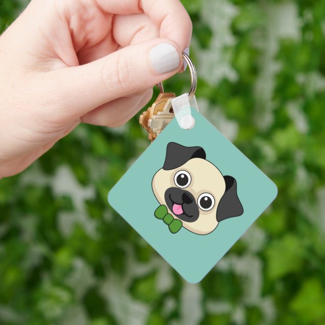 Cute Lycklig Pug Hund med Papillon Nyckelring (Hand)