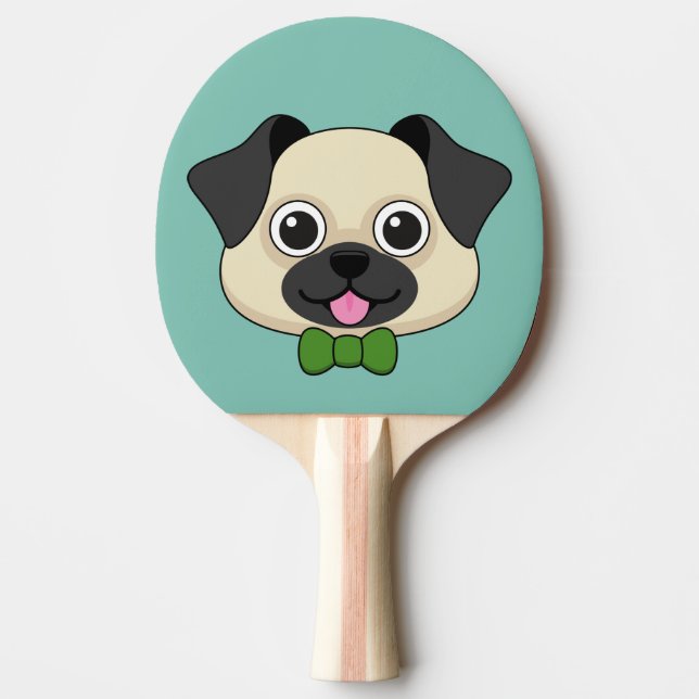 Cute Lycklig Pug Hund med Papillon Pingisracket (Framsidan)