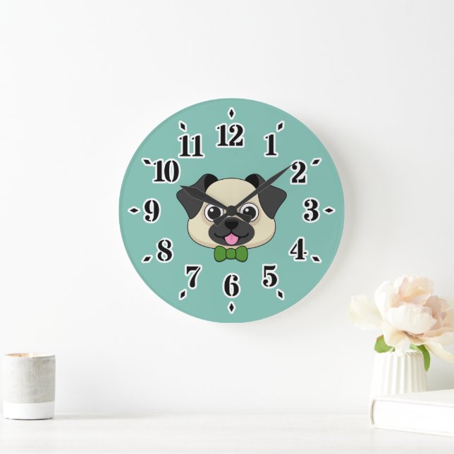 Cute Lycklig Pug Hund med Papillon Stor Klocka (Hem)