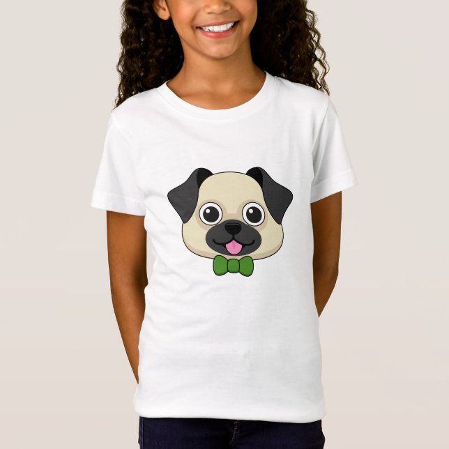 Cute Lycklig Pug Hund med Papillon T Shirt (Framsida)