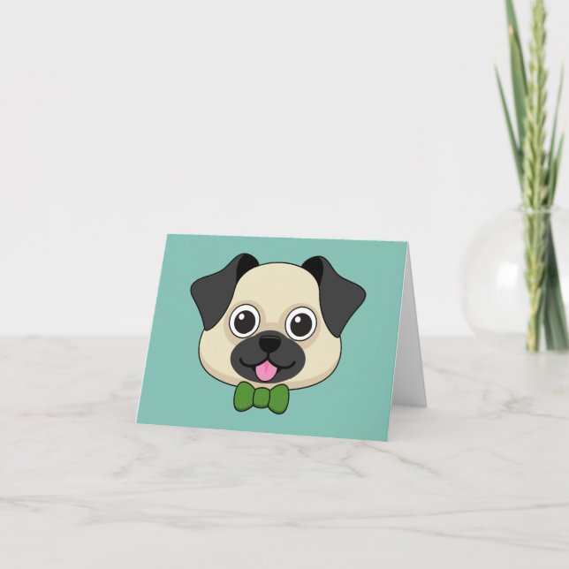 Cute Lycklig Pug Hund med Papillon Tack Kort (Framsida)