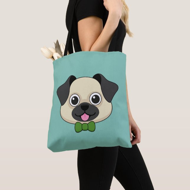 Cute Lycklig Pug Hund med Papillon Tygkasse (Närbild)