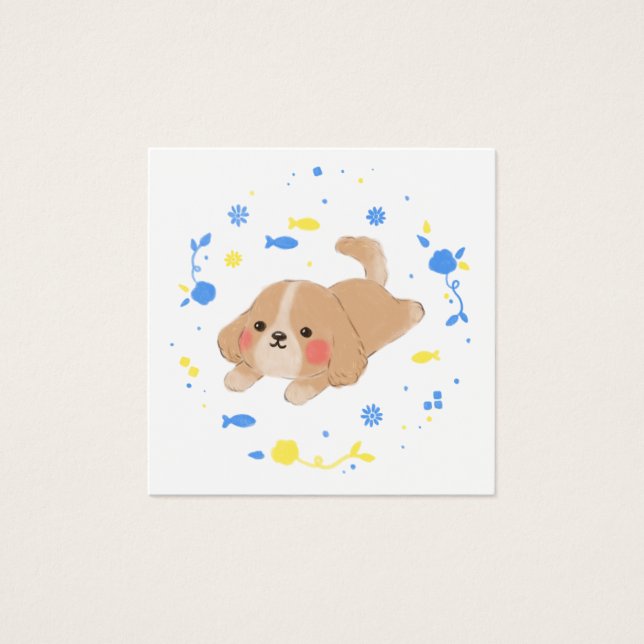 Cute Lycklig Puppy Illustration Fyrkantigt Visitkort (Framsida)