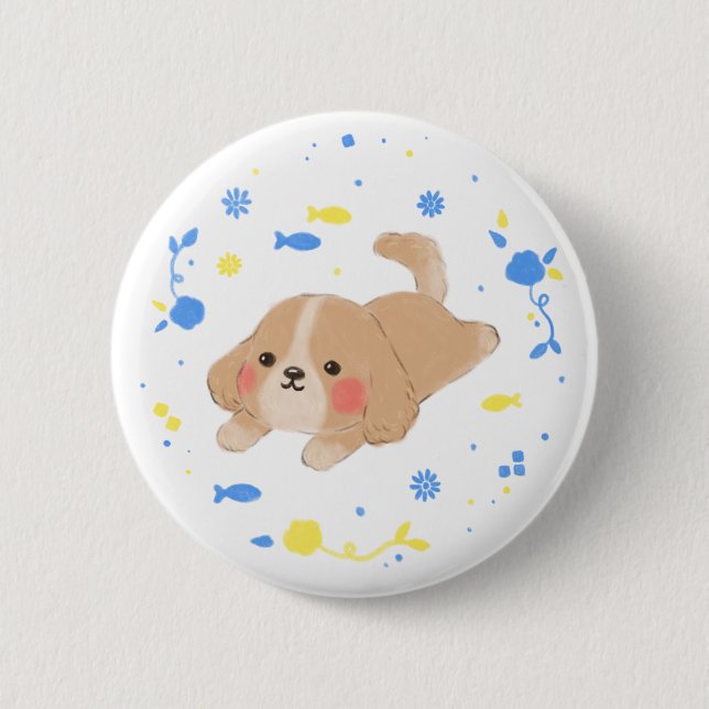 Cute Lycklig Puppy Illustration Knapp (Framsida)