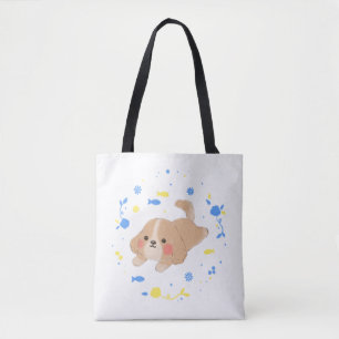 Cute Lycklig Puppy Illustration Tygkasse