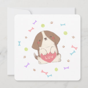 Cute Lycklig Puppy med LUV-illustration Inbjudningar