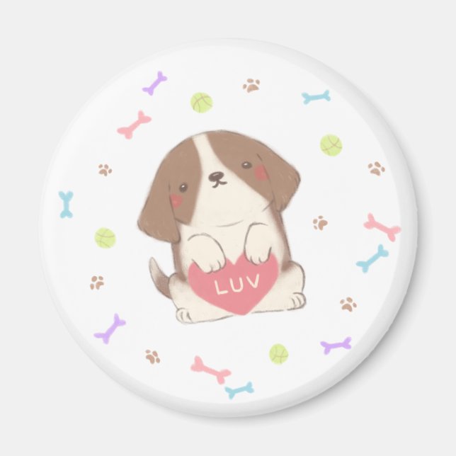 Cute Lycklig Puppy med LUV-illustration Magnet (Framsidan)