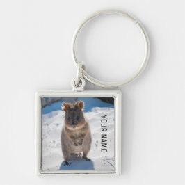 Cute & Lycklig Quokka Beach Animal Australia Fyrkantig Silverfärgad Nyckelring