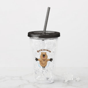 Cute lycklig quokka tecknad illustration take away mugg